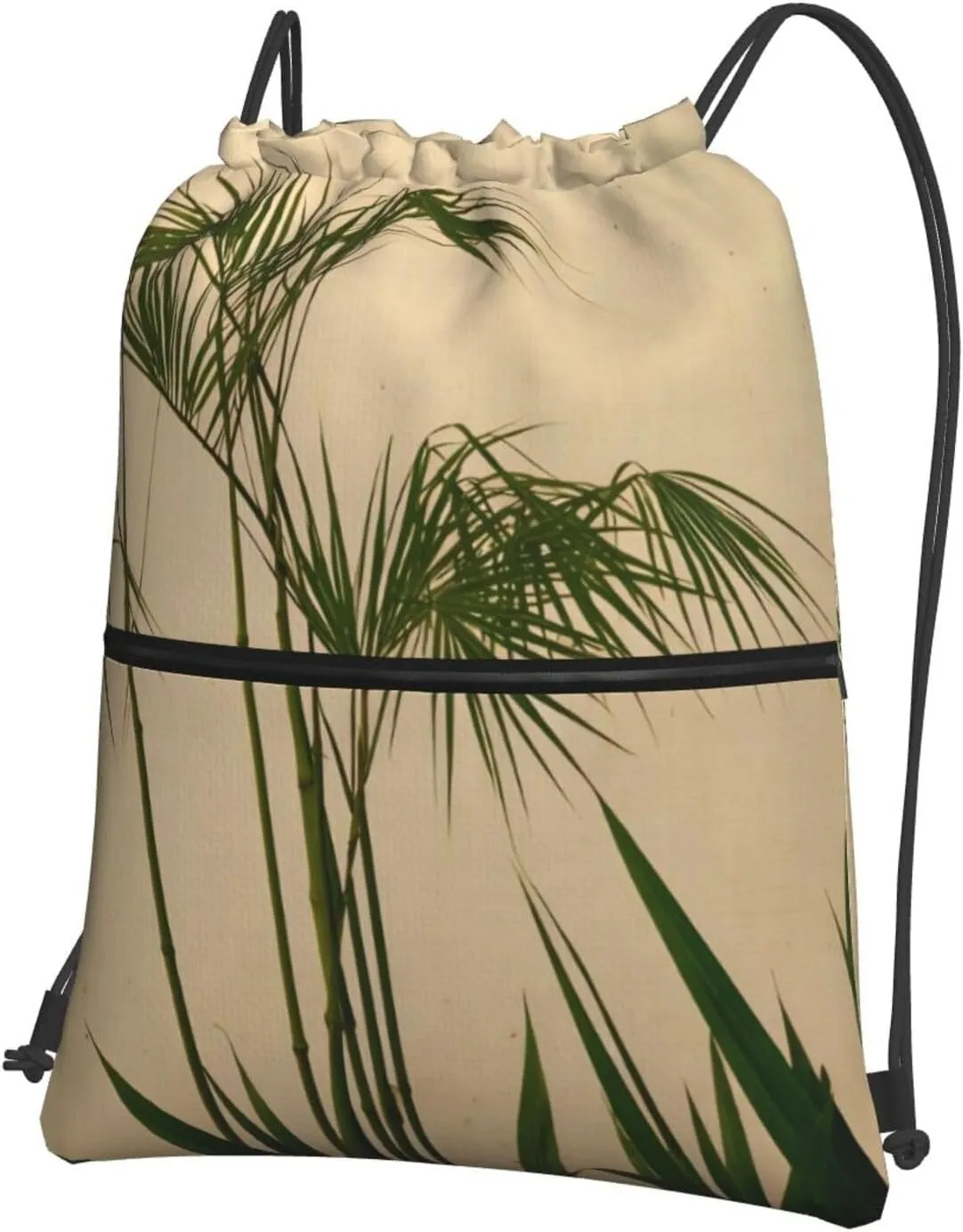 Clump Of Bamboo Prints Drawstring zipper Backpack Suitable for outdoor leisure hiking 15.3 X 18in (L X H)