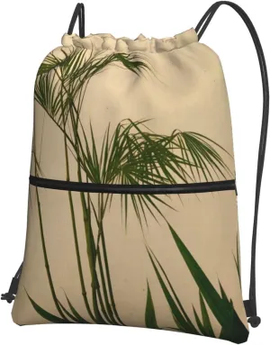Clump Of Bamboo Prints Drawstring zipper Backpack Suitable for outdoor leisure hiking 15.3 X 18in (L X H)