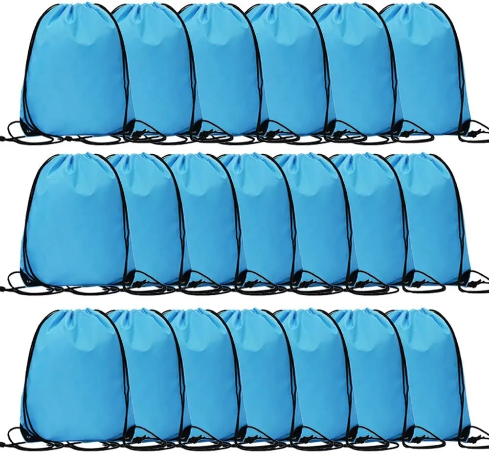 CODOBON 20 Pcs Drawstring Bags, Bulk Draw String Backpack, Cinch Polyester Bag for Gym Sport, Sky Blue