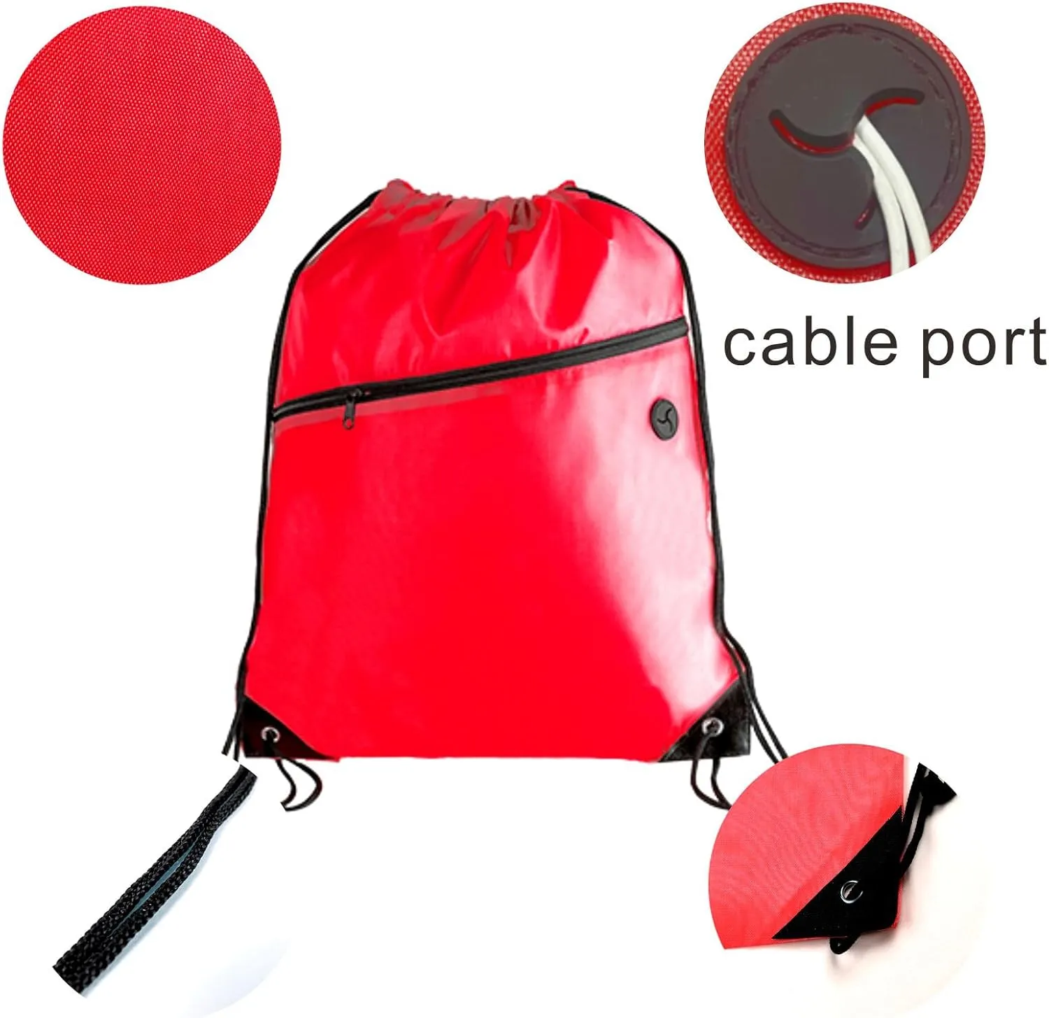 CODOBON Lightweight Drawstring Backpack with 2 Compartments – Holds 14" Laptop & Shoes | Foldable to Phone Size, Zip Pocket with Cable Port | Economical for Gym, Travel, Men Women (20, Red)