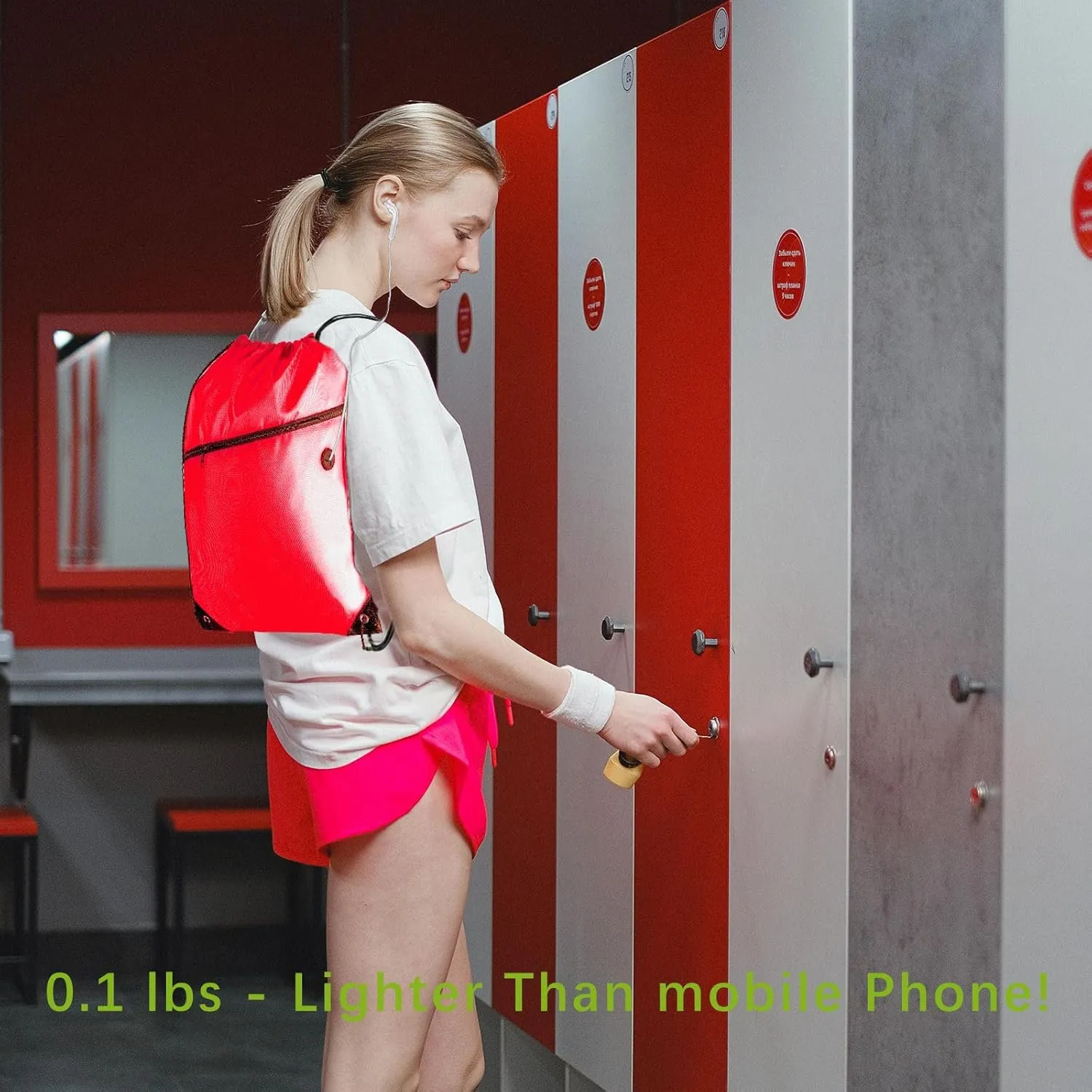 CODOBON Lightweight Drawstring Backpack with 2 Compartments – Holds 14" Laptop & Shoes | Foldable to Phone Size, Zip Pocket with Cable Port | Economical for Gym, Travel, Men Women (20, Red)