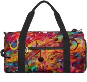 Colorful Music Notation Sports Tote Gym Bag for Women Men, Overnight Bag with Shoe Compartment Water Resistant