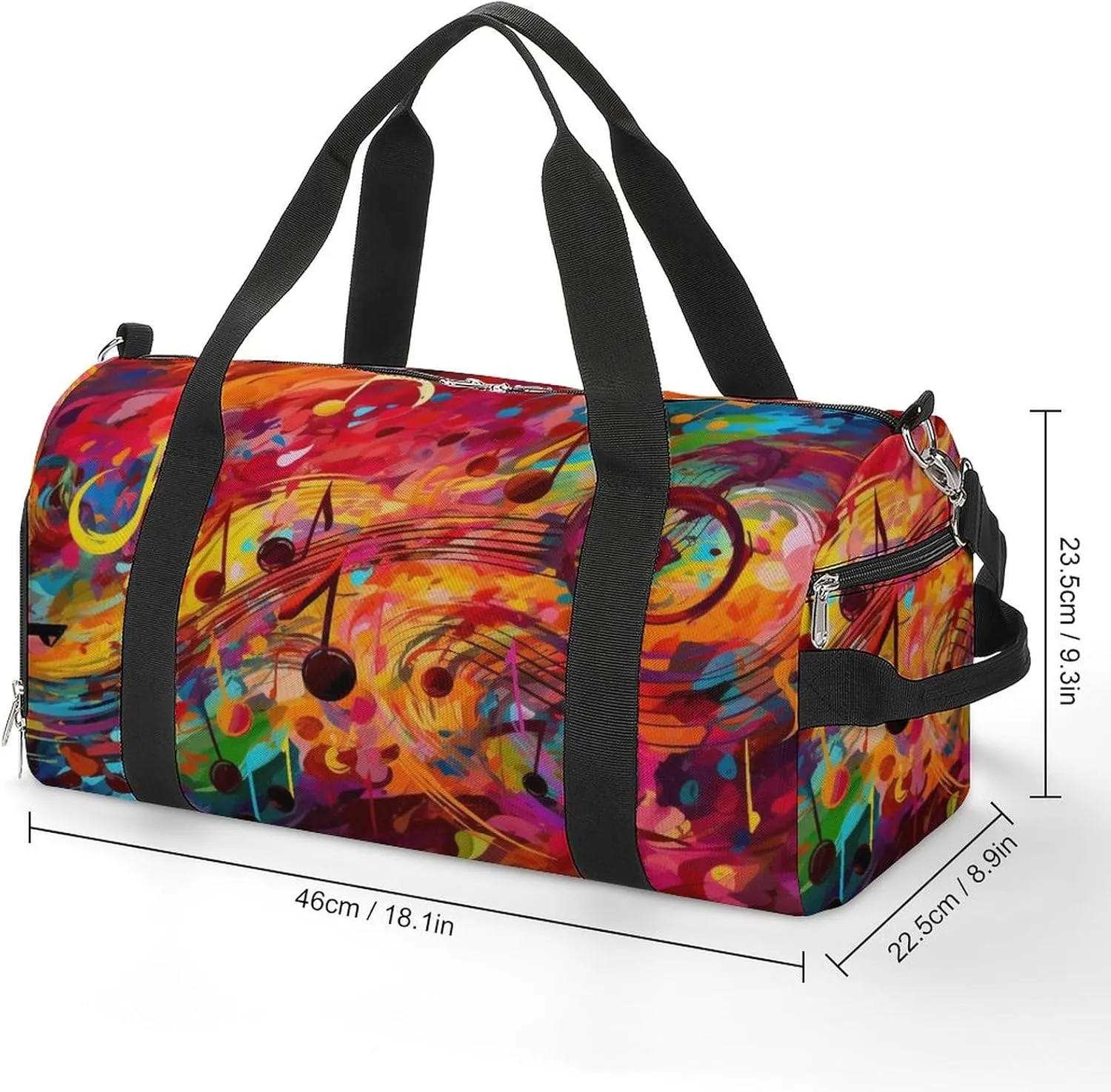 Colorful Music Notation Sports Tote Gym Bag for Women Men, Overnight Bag with Shoe Compartment Water Resistant