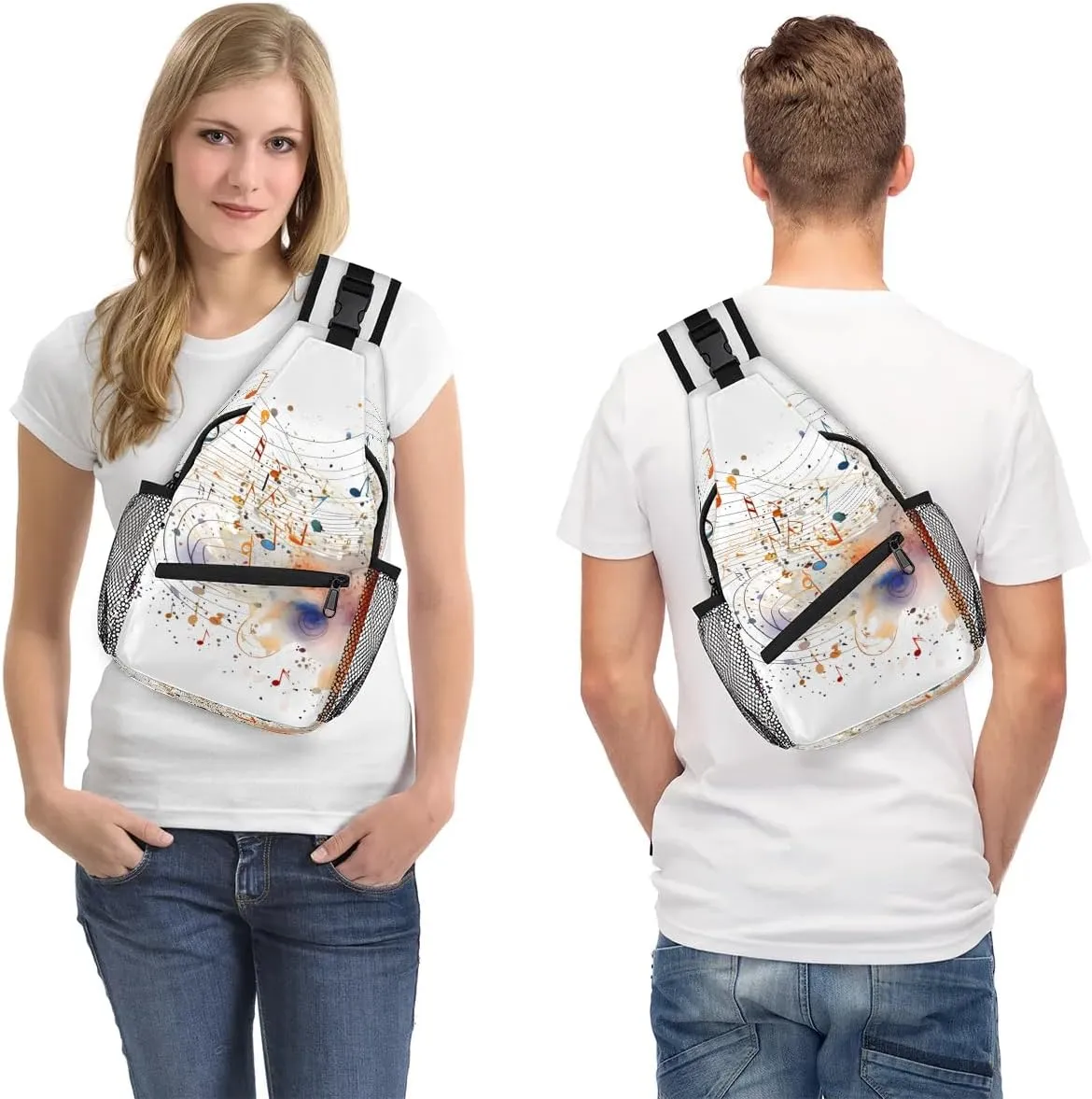 Colorful Music Note Print Sling Bag for Women Men, Waterproof Crossbody Sling Backpack Travel Outdoor Sports Chest Bag