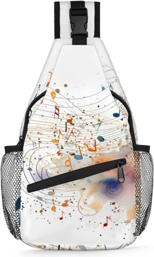 Colorful Music Note Print Sling Bag for Women Men, Waterproof Crossbody Sling Backpack Travel Outdoor Sports Chest Bag
