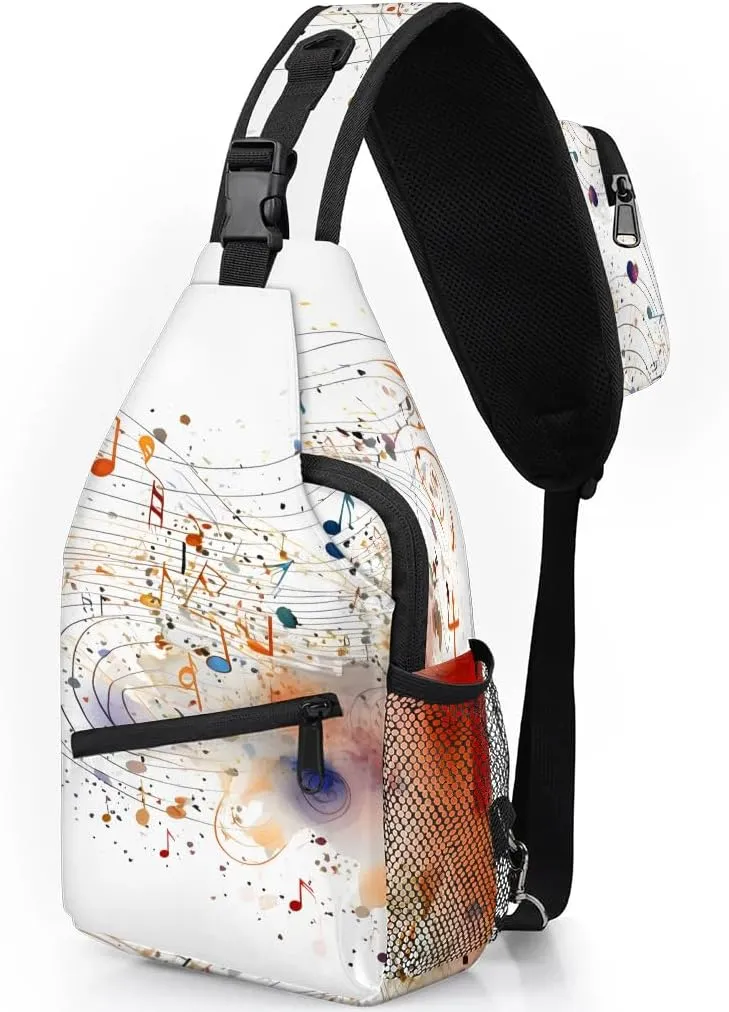 Colorful Music Note Print Sling Bag for Women Men, Waterproof Crossbody Sling Backpack Travel Outdoor Sports Chest Bag