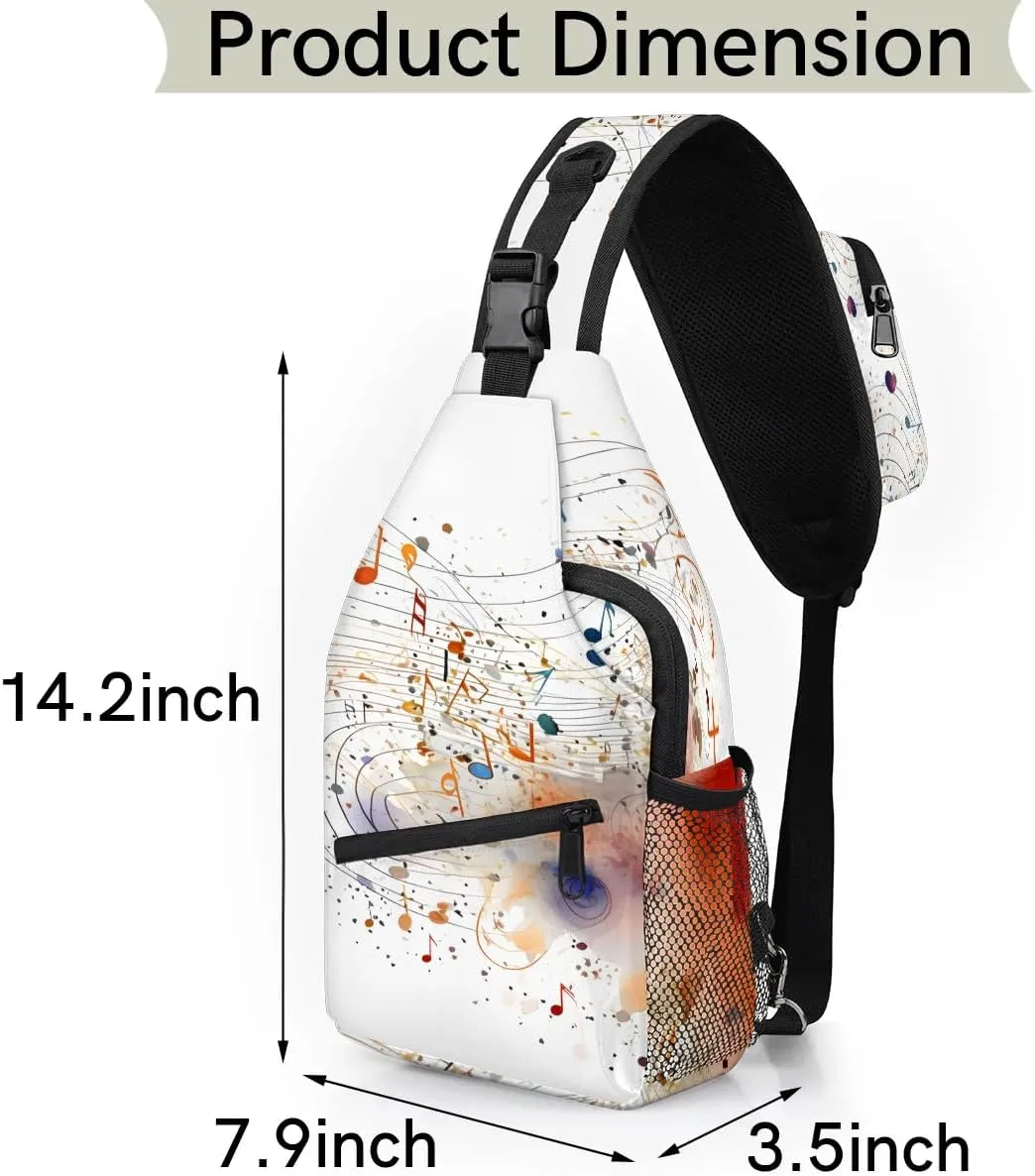 Colorful Music Note Print Sling Bag for Women Men, Waterproof Crossbody Sling Backpack Travel Outdoor Sports Chest Bag