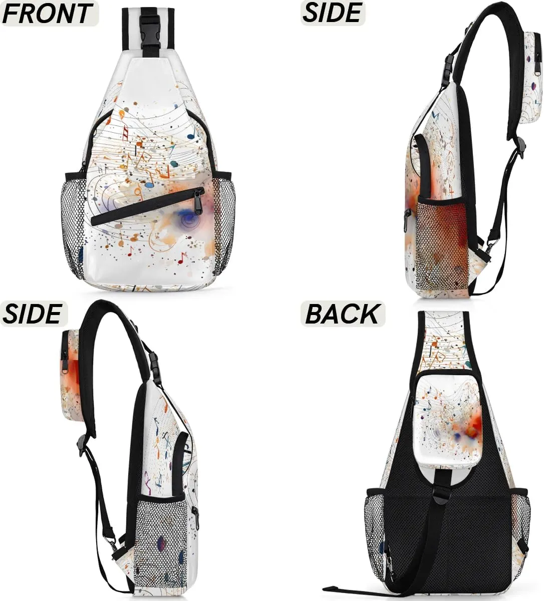 Colorful Music Note Print Sling Bag for Women Men, Waterproof Crossbody Sling Backpack Travel Outdoor Sports Chest Bag