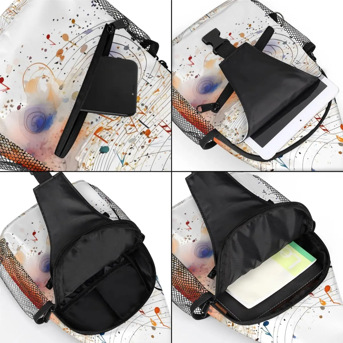 Colorful Music Note Print Sling Bag for Women Men, Waterproof Crossbody Sling Backpack Travel Outdoor Sports Chest Bag