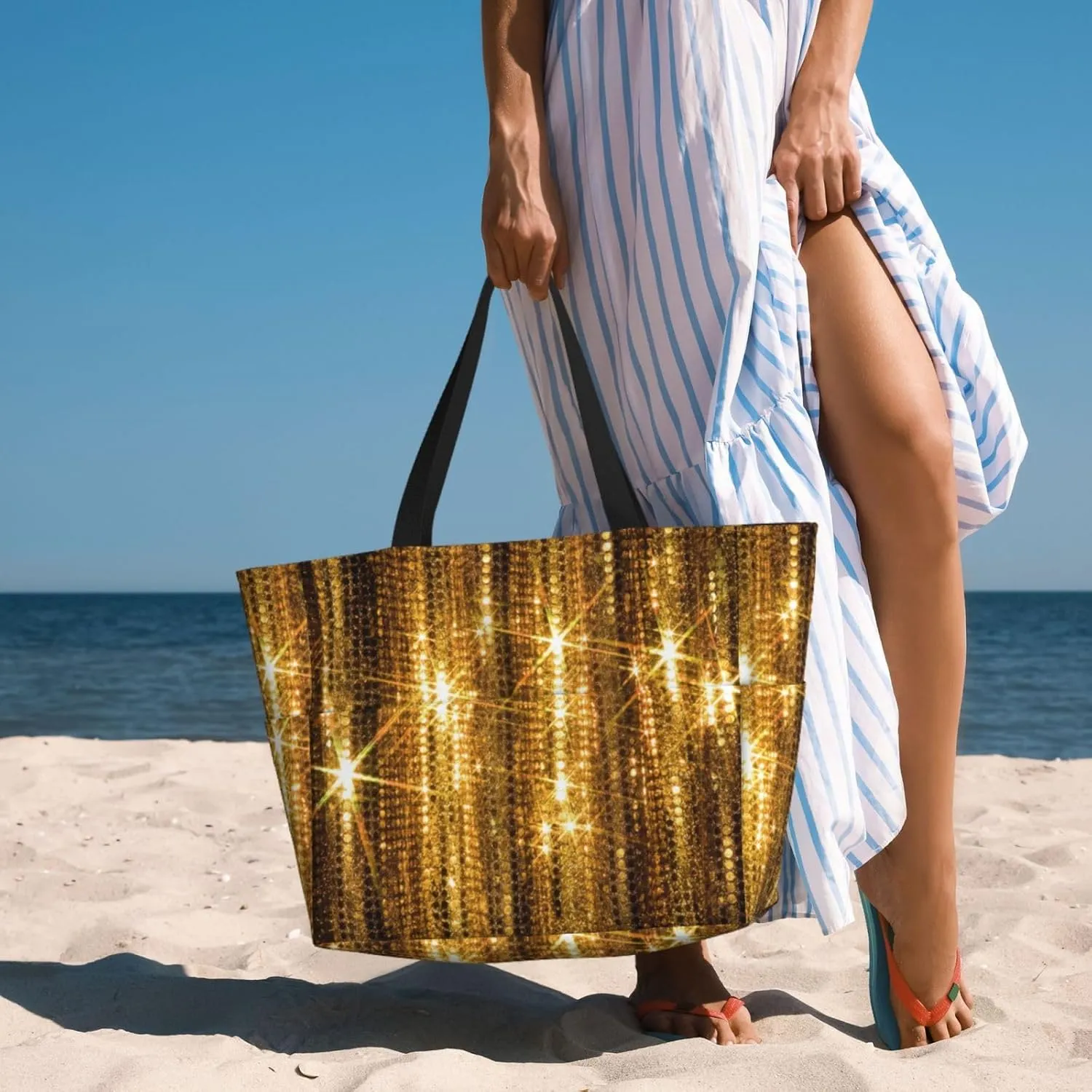 Colorful Rainbow Stars Large Capacity Beach Travel Bag - Waterproof Zipper Vacation Tote for Sandproof Storage, and Camping