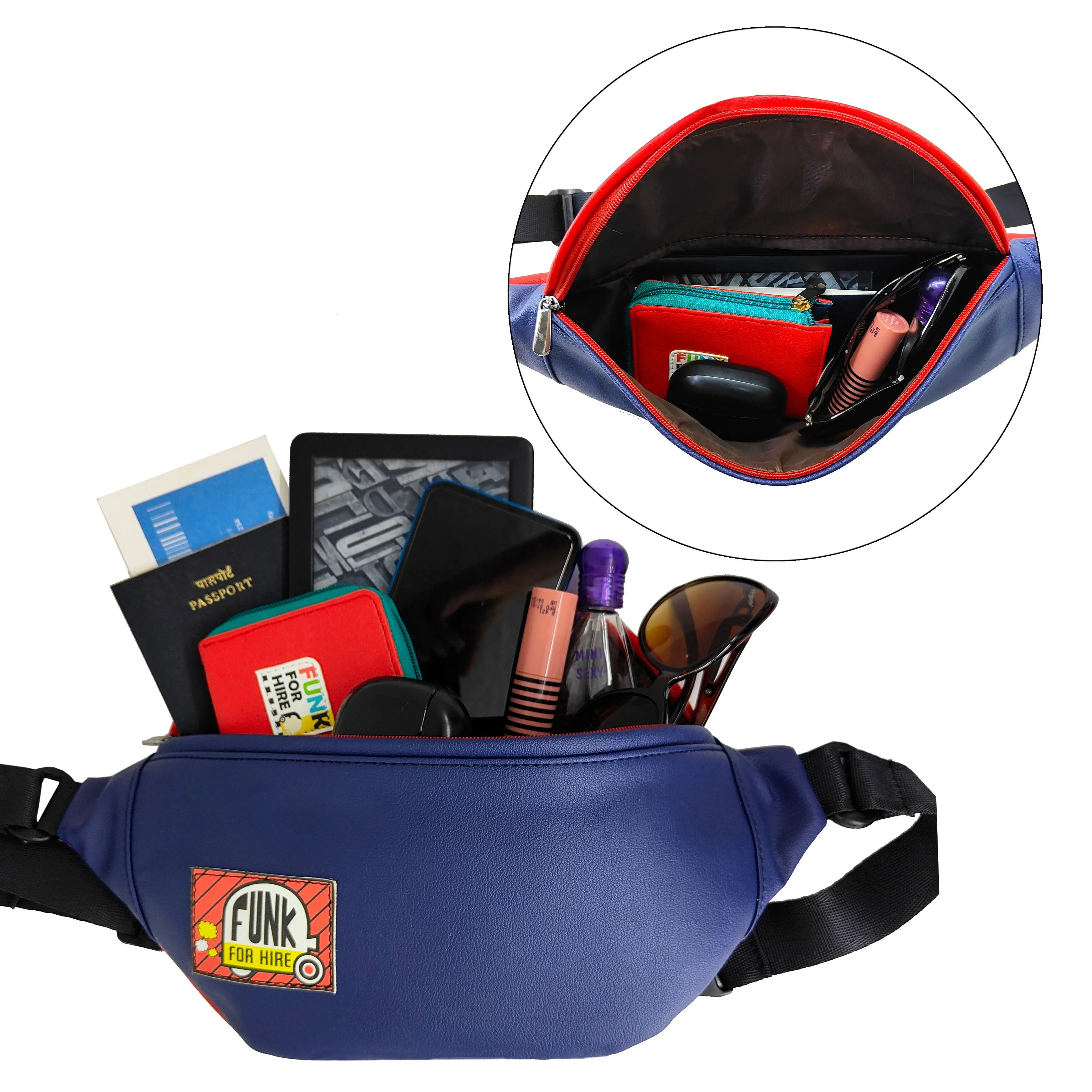 Combo Offers: Navy Red Fanny Pack & Wall Pocket Wallet Black