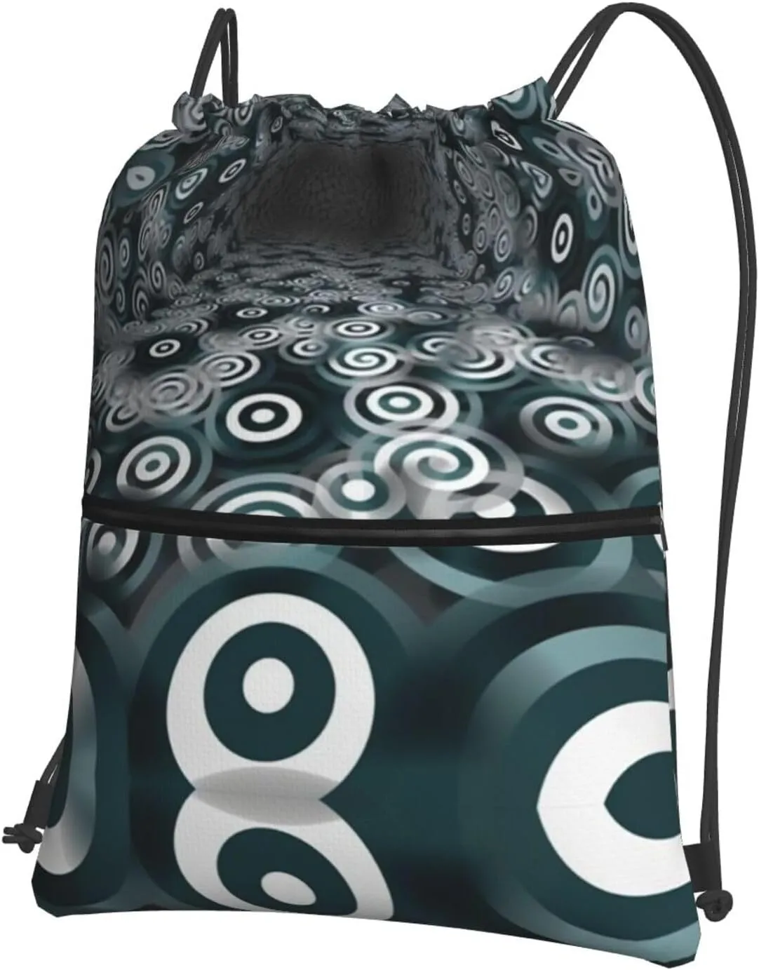 concentric circles Water-Resistant Zipper Drawstring Backpack for Gym/Yoga/Travel - Lightweight Foldable 15.3x18 Sports Bag w/Multiple Pockets