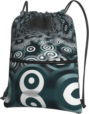 concentric circles Water-Resistant Zipper Drawstring Backpack for Gym/Yoga/Travel - Lightweight Foldable 15.3x18 Sports Bag w/Multiple Pockets