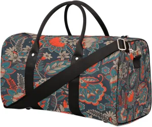Contempoary Flower Motifs Travel Duffle Bag Waterproof Foldable Weekender Bags for Women and Men Durable Carry on Overnight Bag with Shoulder Strap Lightweight Sports Gym Tote Bag