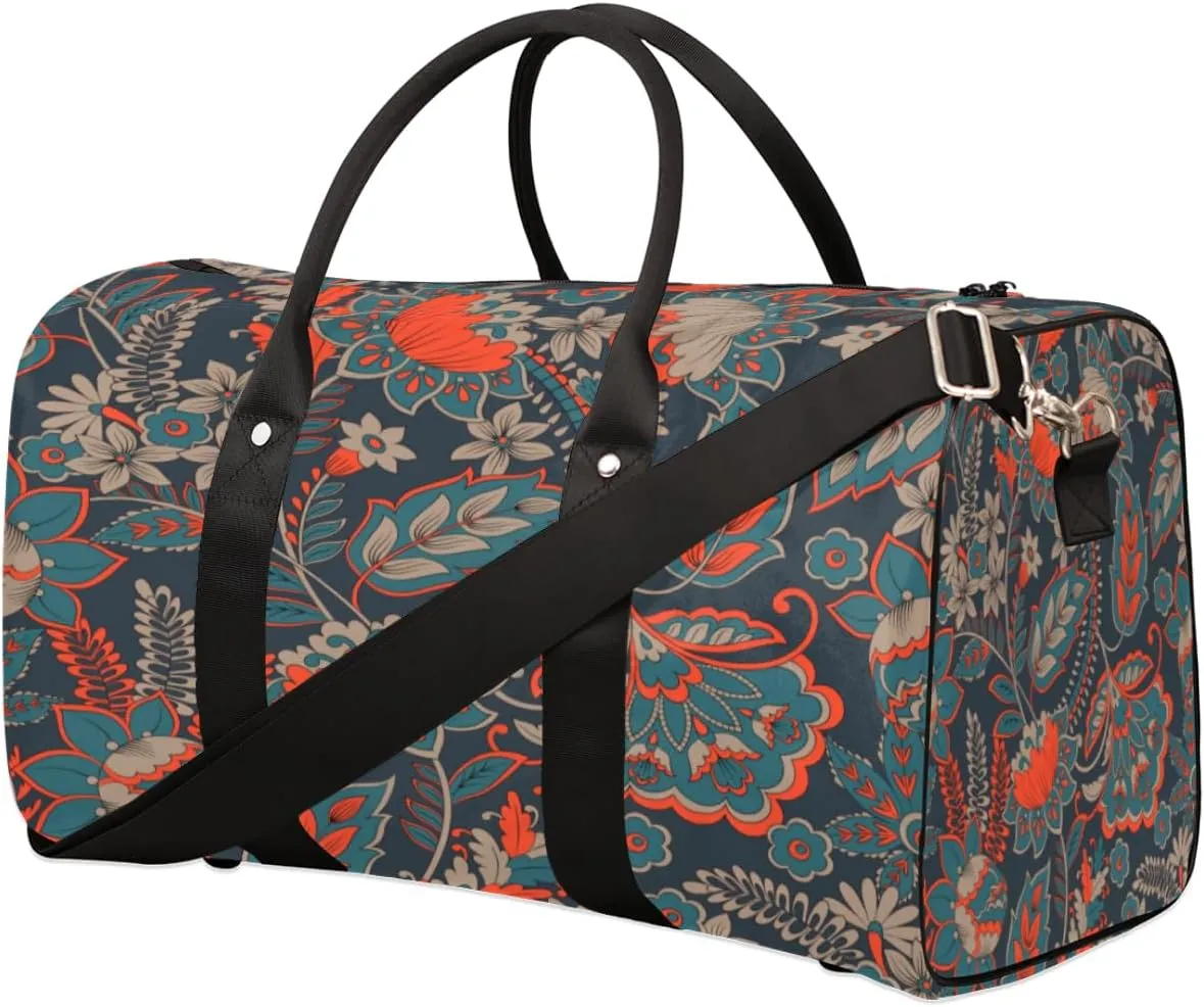 Contempoary Flower Motifs Travel Duffle Bag Waterproof Foldable Weekender Bags for Women and Men Durable Carry on Overnight Bag with Shoulder Strap Lightweight Sports Gym Tote Bag