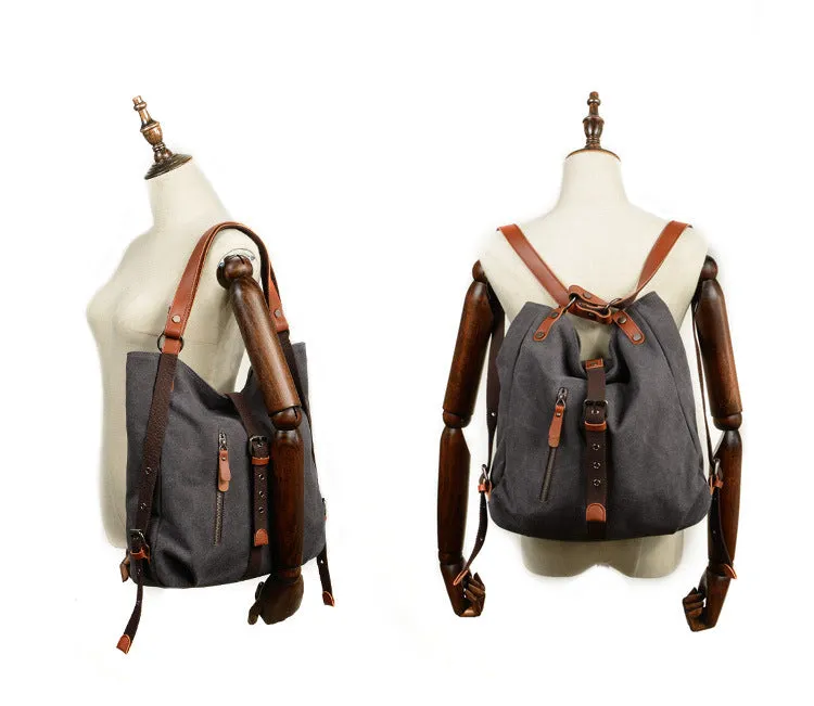 Convertible Canvas Backpack with Leather Accents - Stylish & Versatile