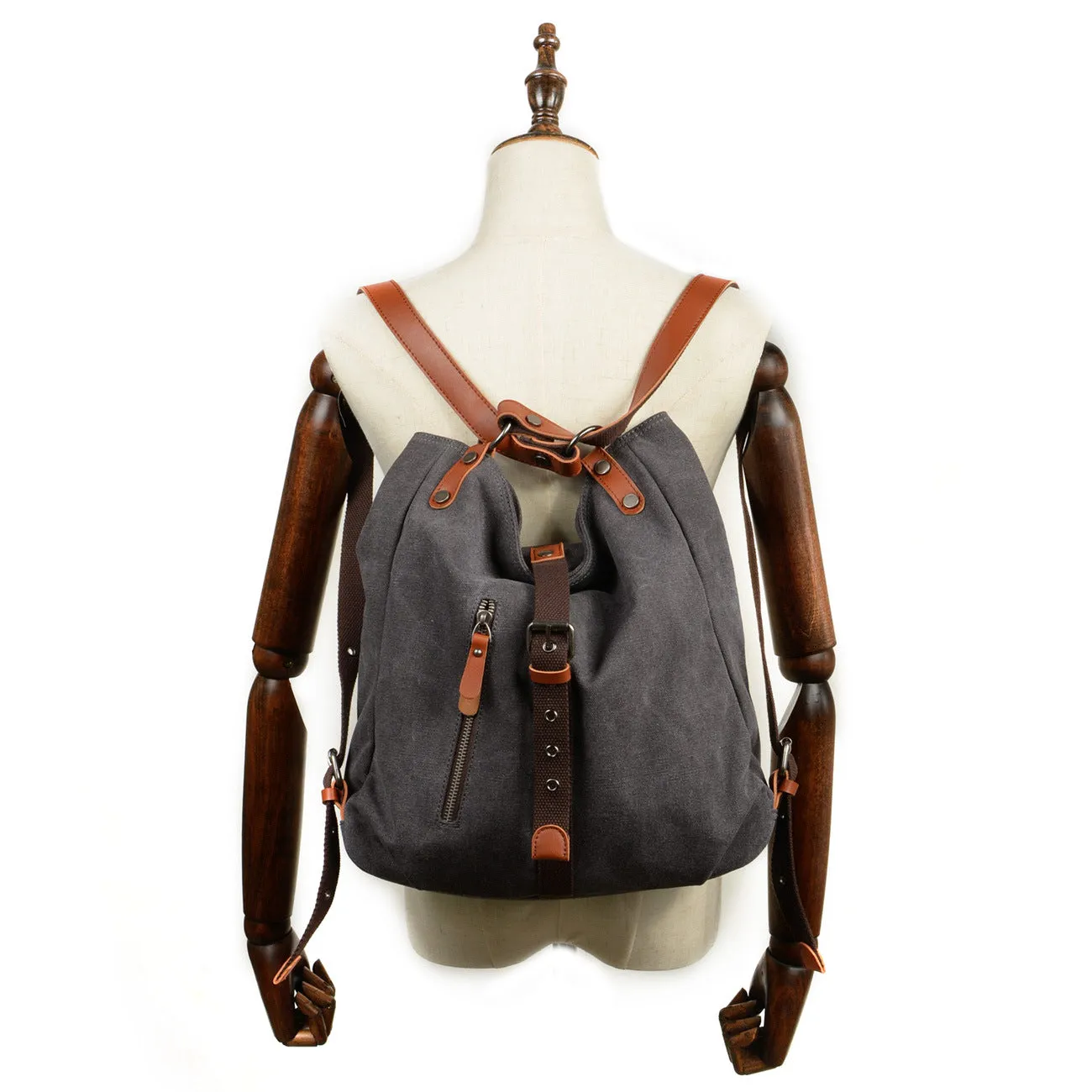 Convertible Canvas Backpack with Leather Accents - Stylish & Versatile