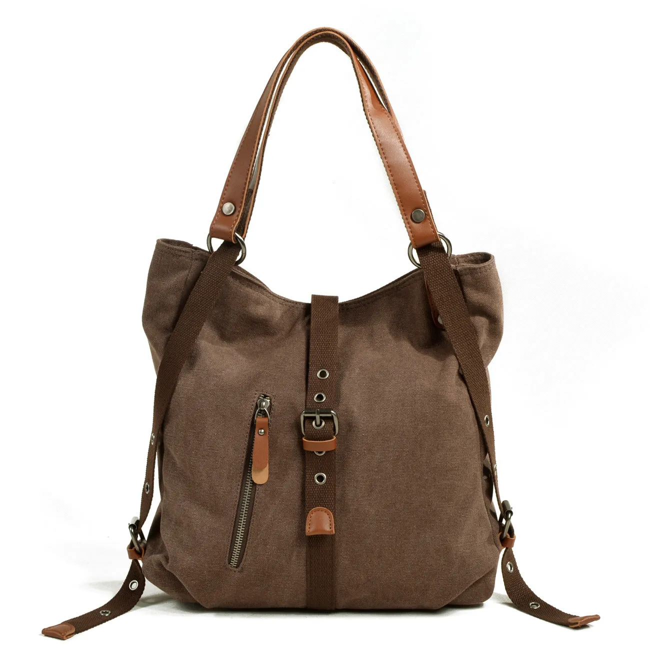 Convertible Canvas Backpack with Leather Accents - Stylish & Versatile