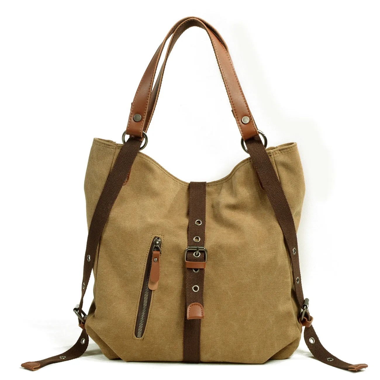 Convertible Canvas Backpack with Leather Accents - Stylish & Versatile