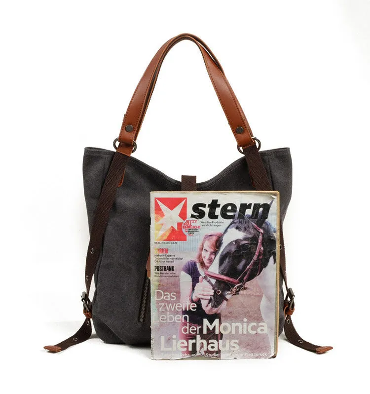 Convertible Canvas Backpack with Leather Accents - Stylish & Versatile