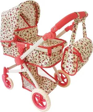 Convertible Combo Baby Doll Stroller for 3 Year Old Girls & Up | Play Toy Baby Stroller for Dolls, Folding Adjustable Bassinet Carriage Buggy with Storage Basket Converts to Sit Up Pushcart Pram, Red