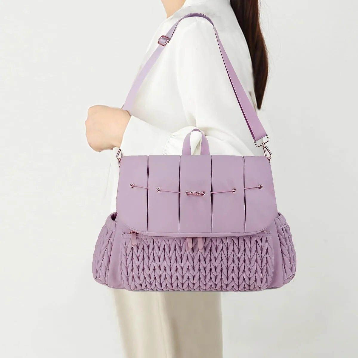 Convertible Diaper Bag Backpack Waterproof Nappy Changing Bag Travel Mummy Bag with Changing Pad & Shoulder Strap(Purple)