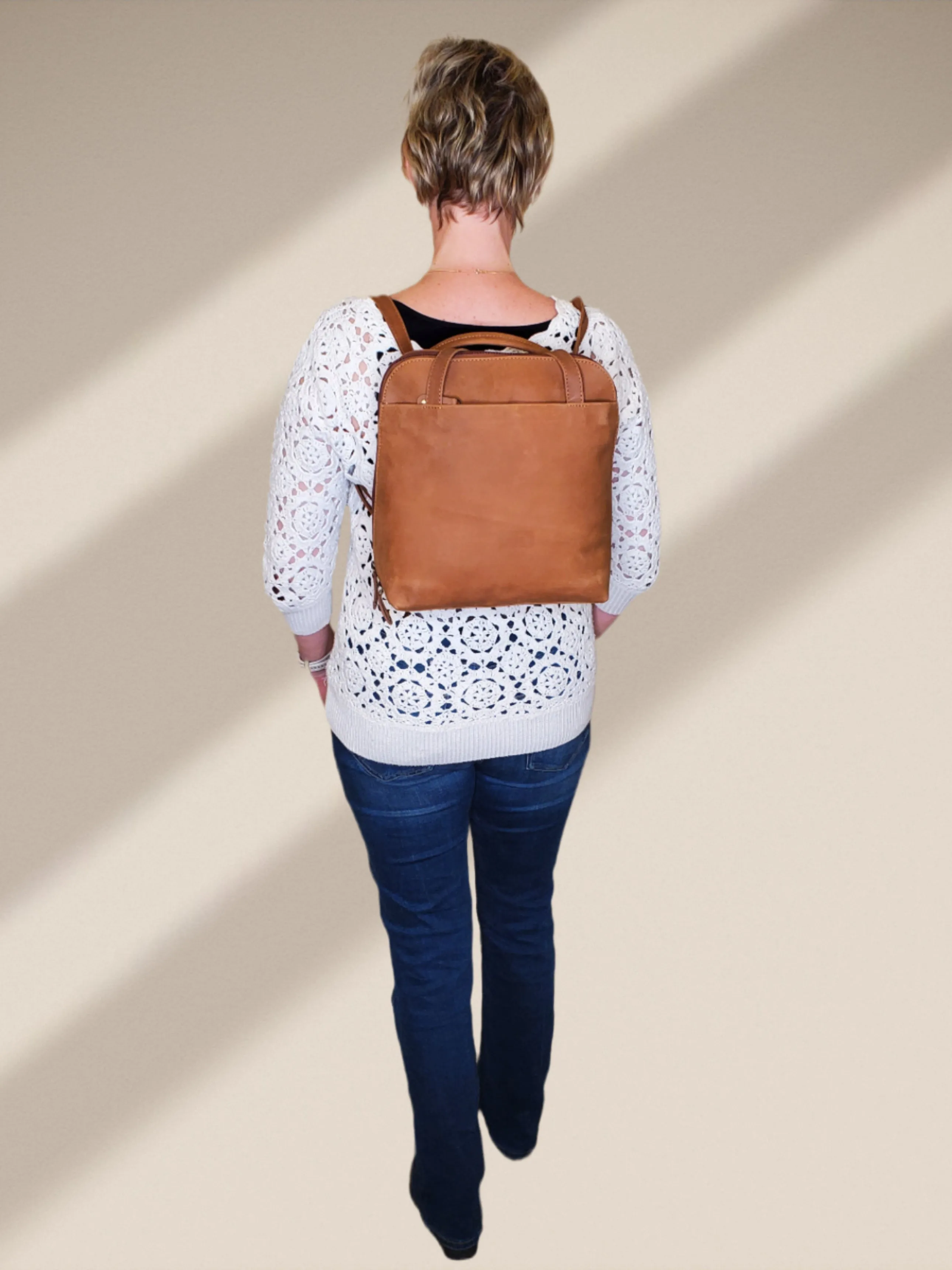 Convertible Shoulder bag to Backpack - 'Bucksport' - (New England Buff Leather)