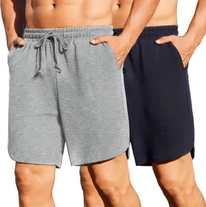 COOFANDY Men's 2 Pack Gym Shorts 7 Inch Athletic Workout Shorts Drawstring Sweat Shorts with Zipper Back Pocket