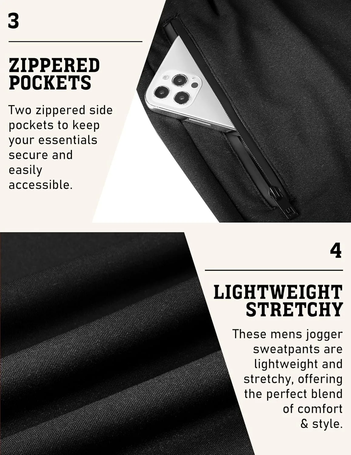 COOFANDY Men's Joggers Drawstring Jogger Sweatpants with Zipper Pockets Lightweight Slim Fit Athletic Track Pants