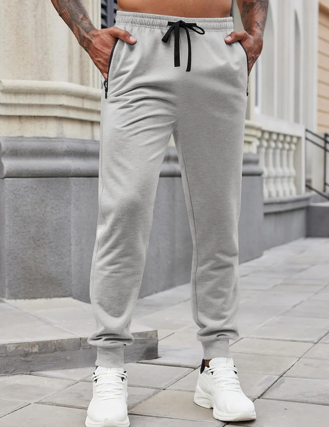 COOFANDY Men's Joggers Drawstring Jogger Sweatpants with Zipper Pockets Lightweight Slim Fit Athletic Track Pants