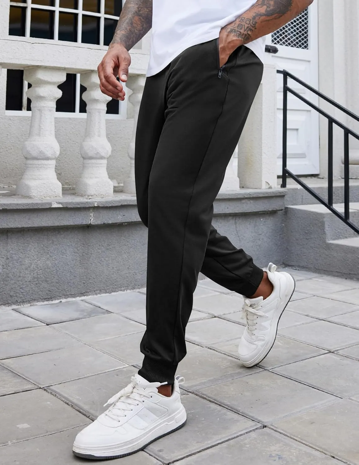 COOFANDY Men's Joggers Drawstring Jogger Sweatpants with Zipper Pockets Lightweight Slim Fit Athletic Track Pants
