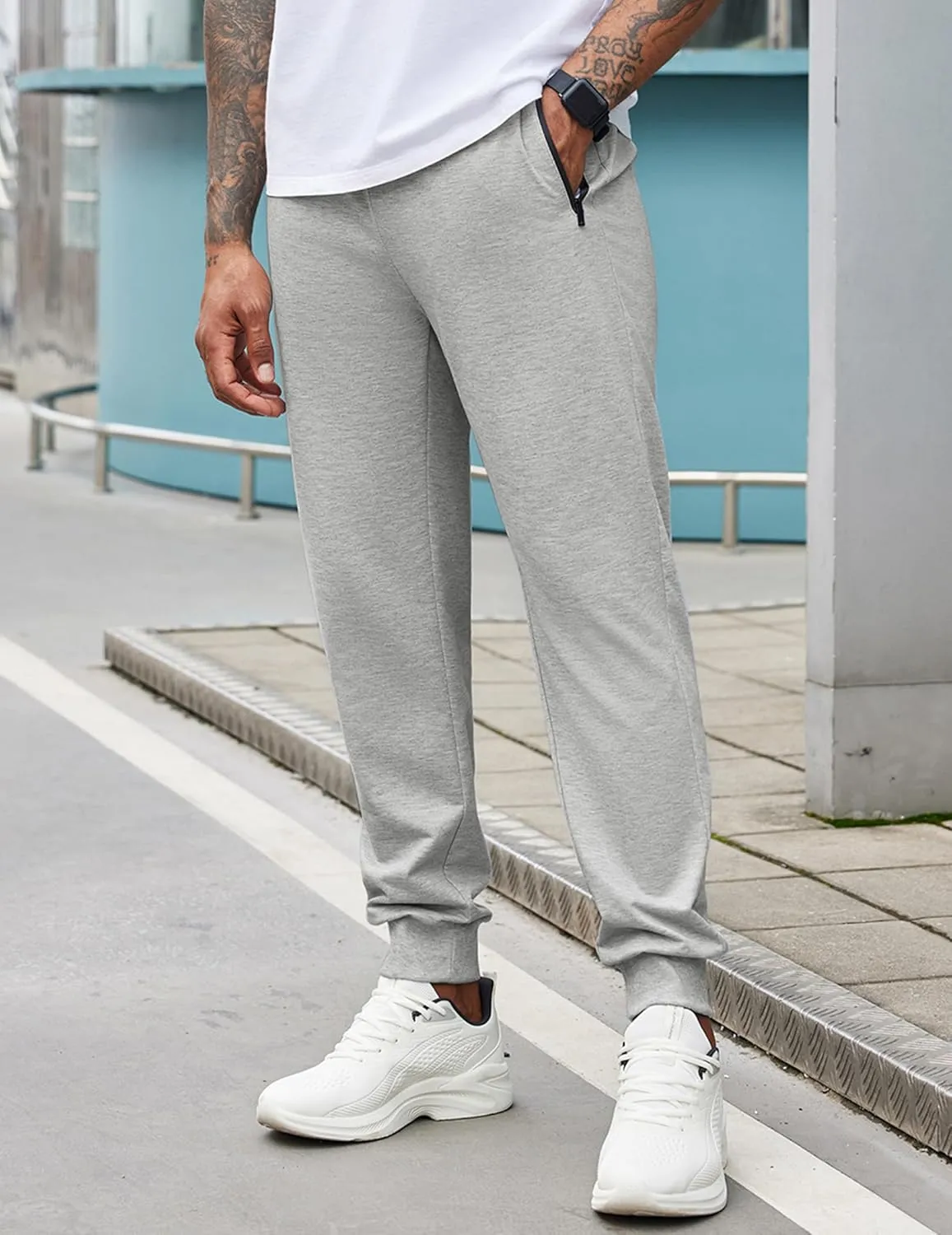 COOFANDY Men's Joggers Drawstring Jogger Sweatpants with Zipper Pockets Lightweight Slim Fit Athletic Track Pants