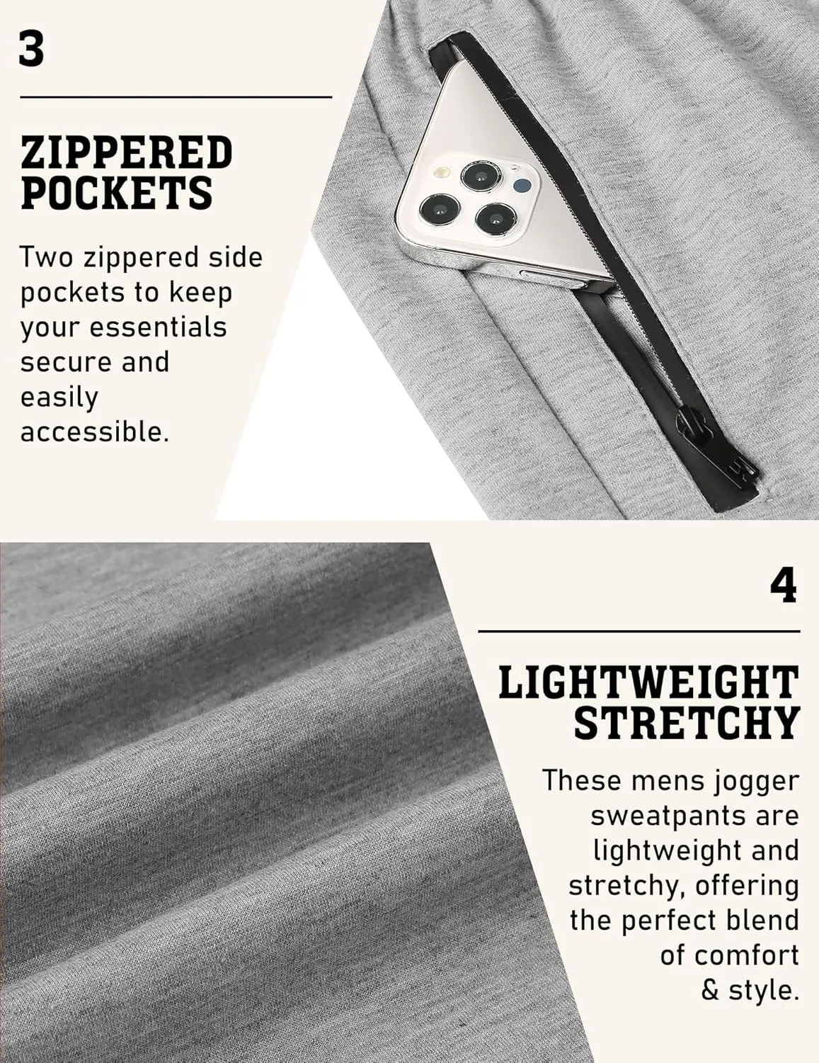 COOFANDY Men's Joggers Drawstring Jogger Sweatpants with Zipper Pockets Lightweight Slim Fit Athletic Track Pants