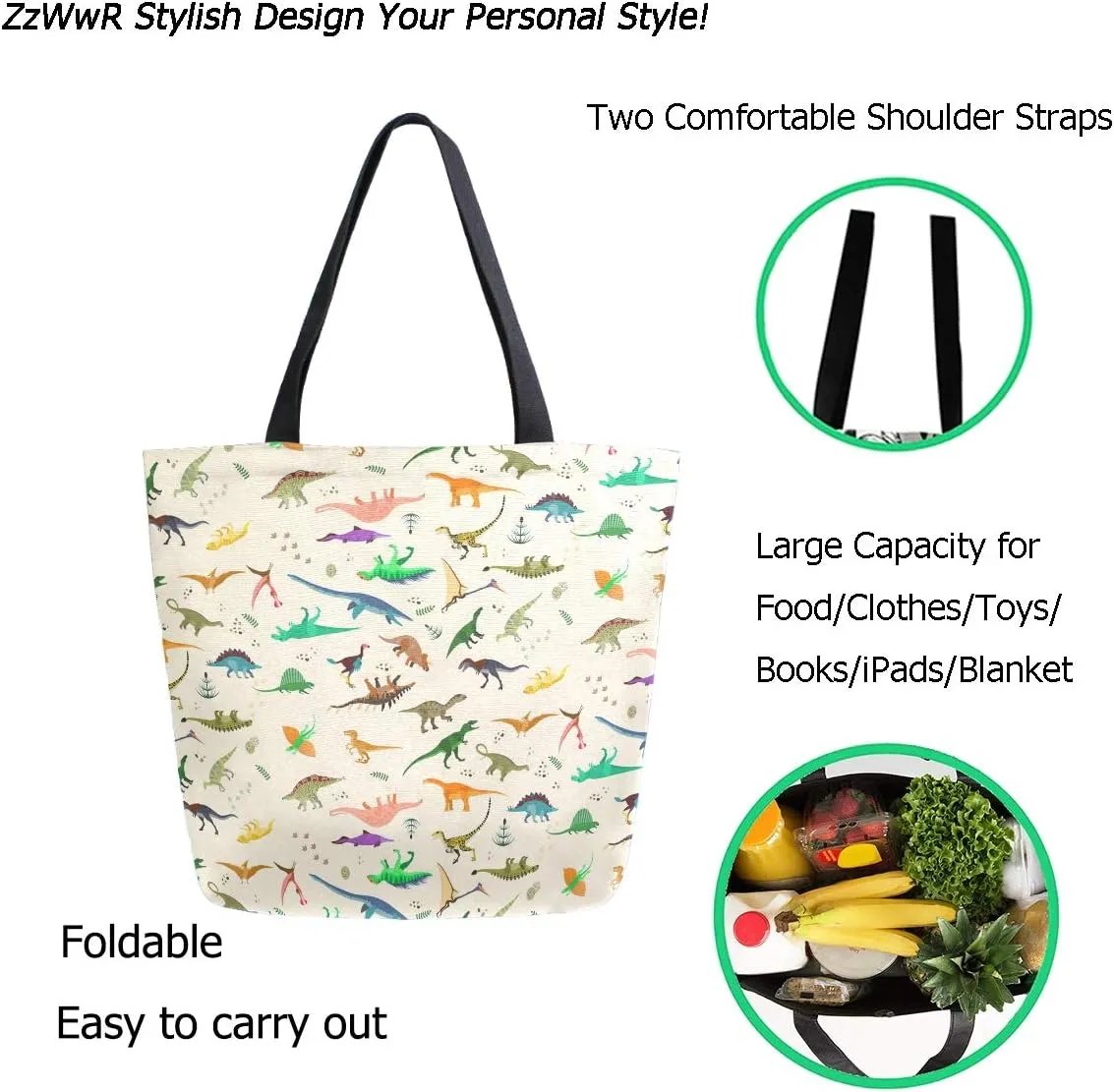 Cool Printed Extra Large Shoulder Tote Bag for Beach Travel Weekender Gym Reusable Grocery Shopping