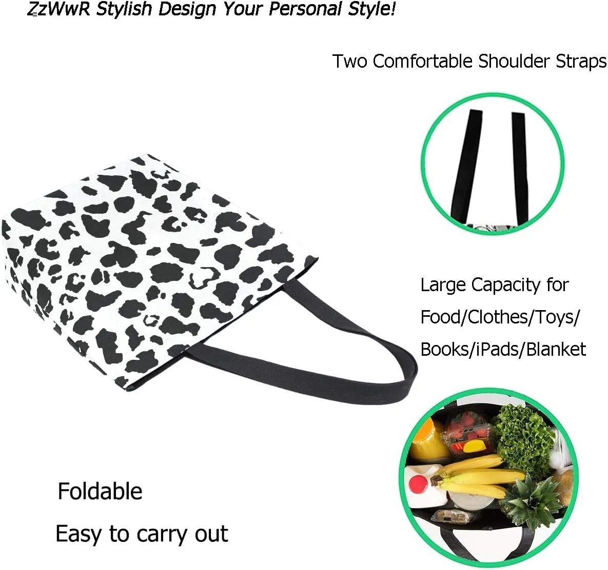Cool Printed Extra Large Shoulder Tote Bag for Beach Travel Weekender Gym Reusable Grocery Shopping