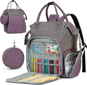 Coopay Knitting Bag Backpack Crochet Bag, Large Yarn Bag Travel Yarn Backpack, Portable Yarn Storage Organizer for Carrying Crochet Hooks, Knitting Needles, Yarn, Knitting & Crochet Supplies-Bag Only