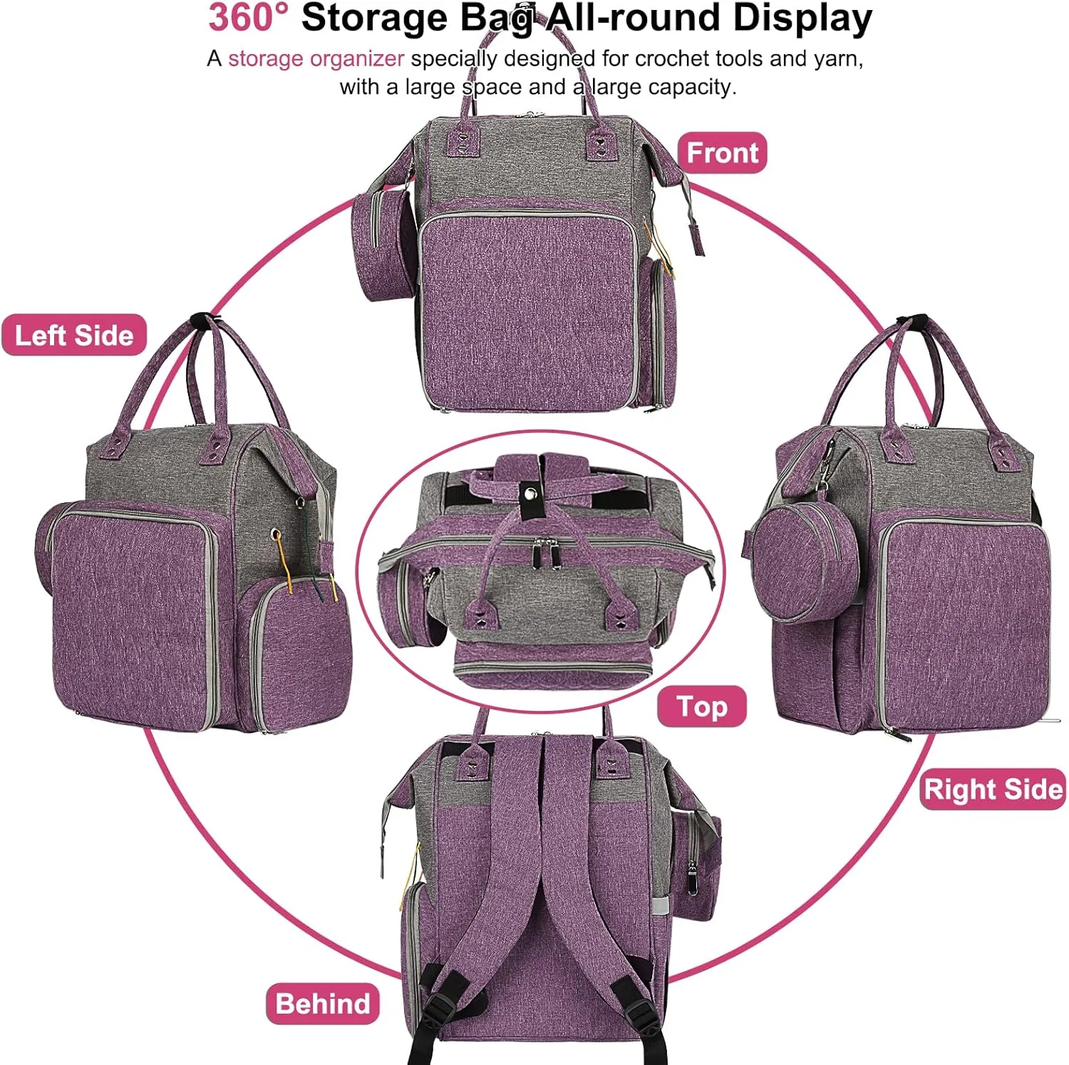 Coopay Knitting Bag Backpack Crochet Bag, Large Yarn Bag Travel Yarn Backpack, Portable Yarn Storage Organizer for Carrying Crochet Hooks, Knitting Needles, Yarn, Knitting & Crochet Supplies-Bag Only