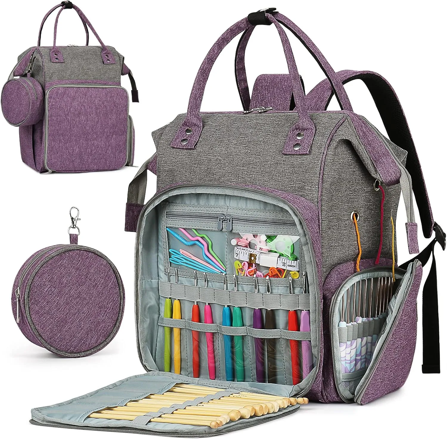 Coopay Knitting Bag Backpack Crochet Bag, Large Yarn Bag Travel Yarn Backpack, Portable Yarn Storage Organizer for Carrying Crochet Hooks, Knitting Needles, Yarn, Knitting & Crochet Supplies-Bag Only
