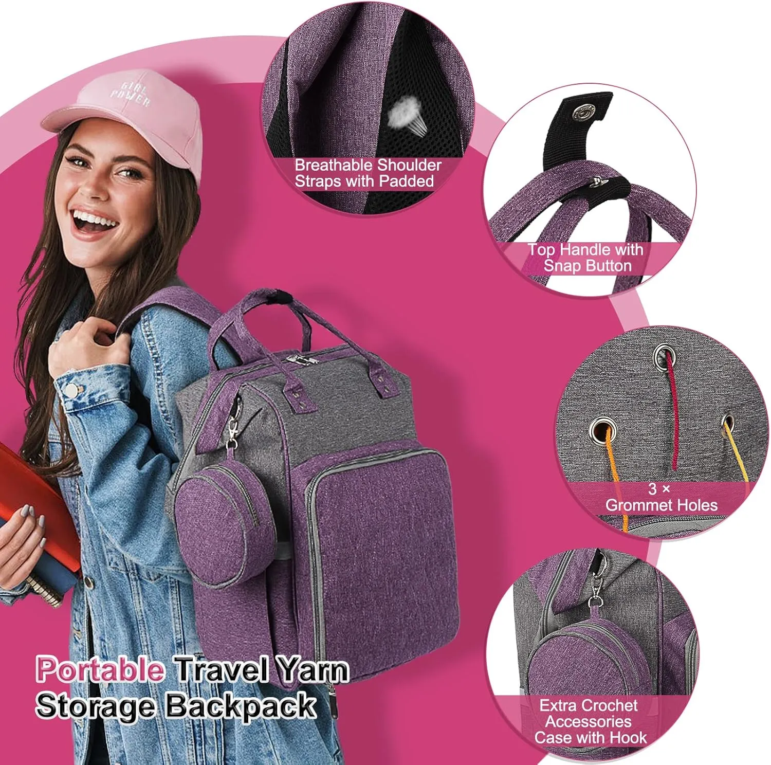 Coopay Knitting Bag Backpack Crochet Bag, Large Yarn Bag Travel Yarn Backpack, Portable Yarn Storage Organizer for Carrying Crochet Hooks, Knitting Needles, Yarn, Knitting & Crochet Supplies-Bag Only