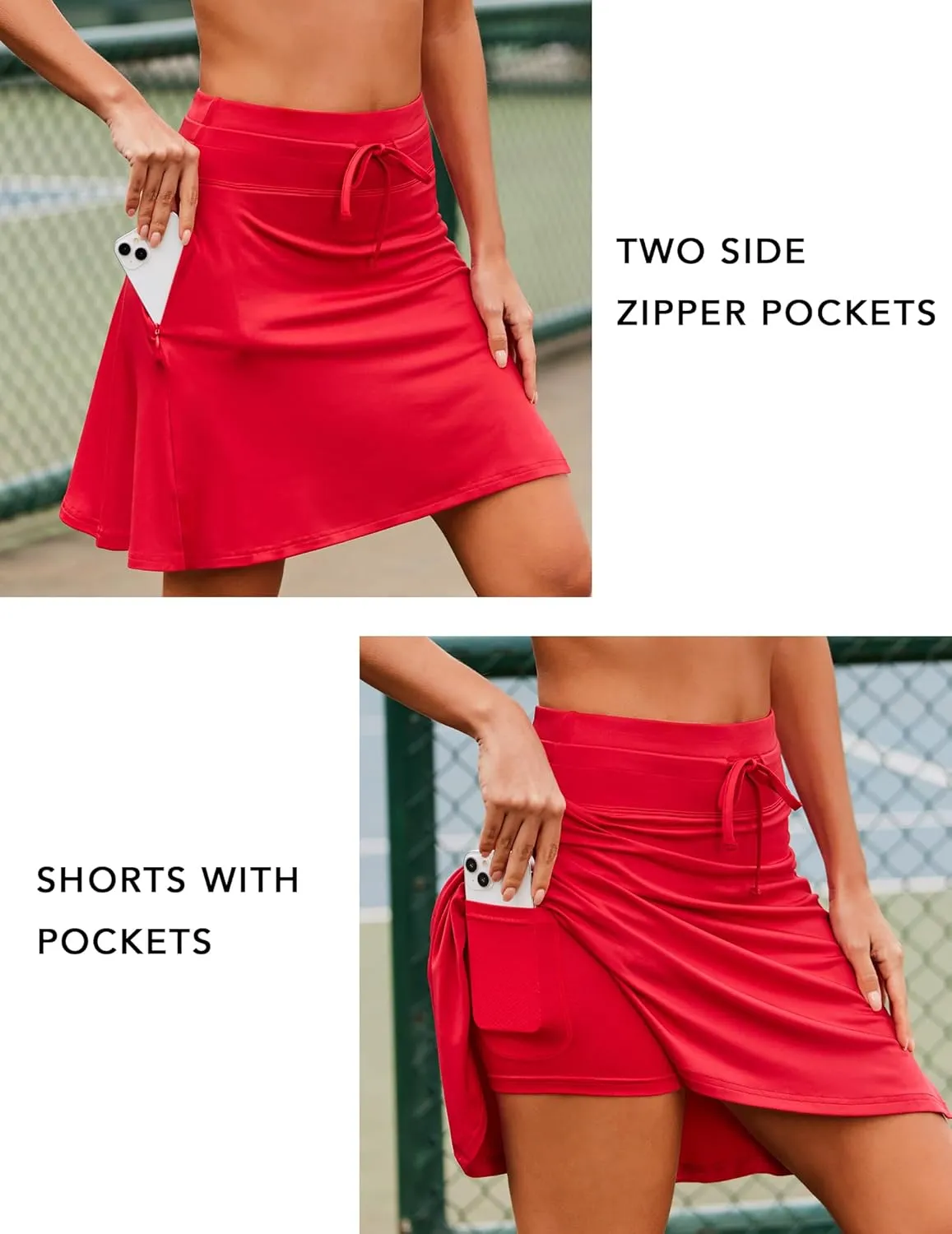 COOrun Tennis Skirt Women 20" Knee Length Golf Skort with Pockets High Waisted Athletic Sports Inner Shorts Skirts S-XXL