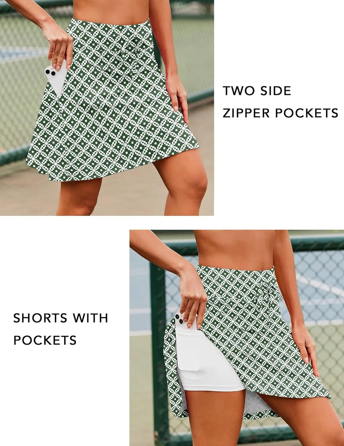 COOrun Tennis Skirt Women 20" Knee Length Golf Skort with Pockets High Waisted Athletic Sports Inner Shorts Skirts S-XXL