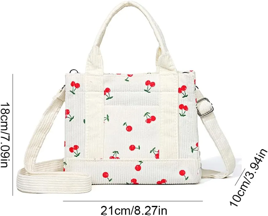 Corduroy Tote Bag Small Satchel Bag for Women Crossbody Bag Purse with Zipper Casual Hobo Handbag