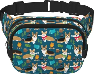 Corgi Print Men and Women Square Double Layer Waist Bag Workout Crossbody Travel Waist Bag