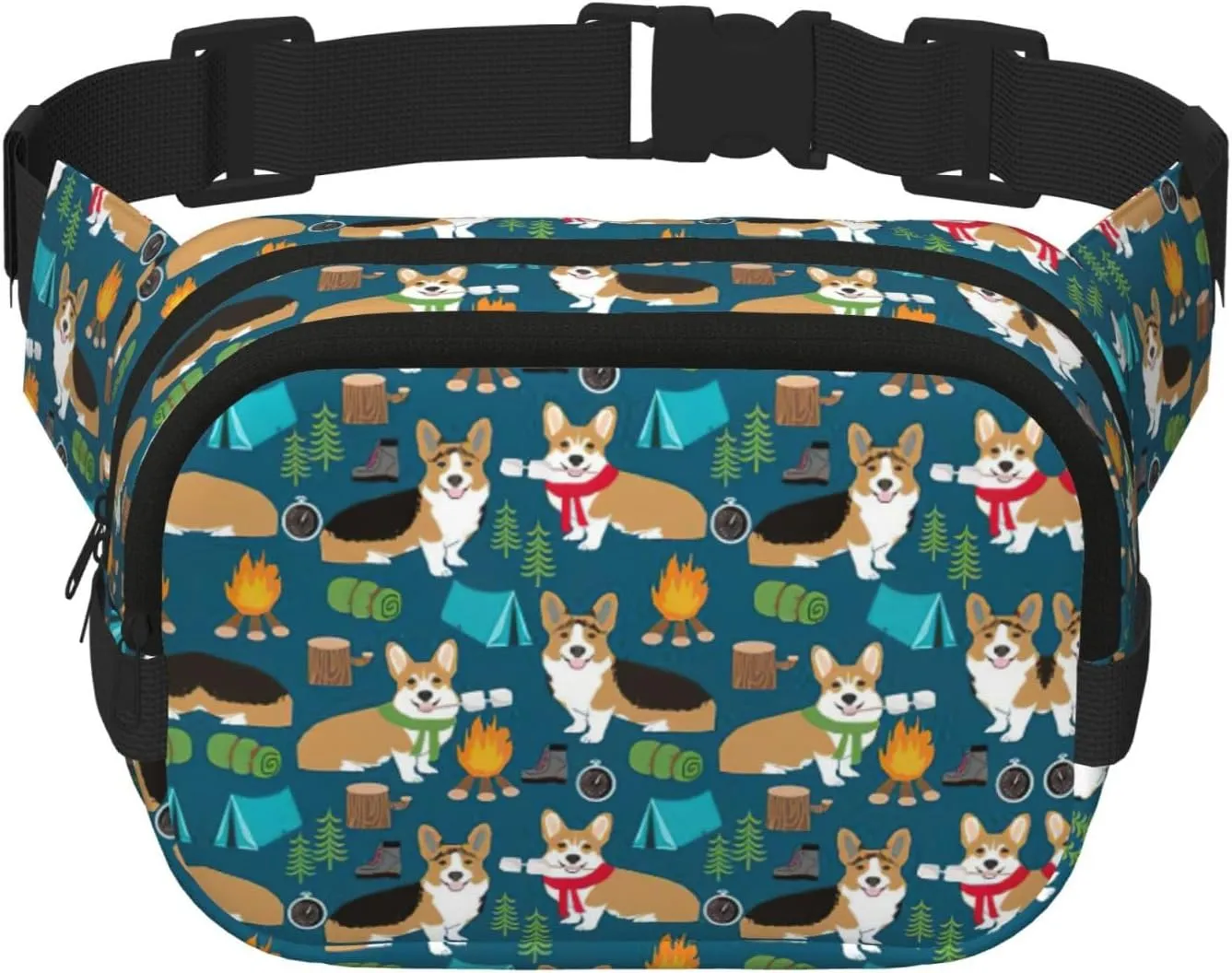 Corgi Print Men and Women Square Double Layer Waist Bag Workout Crossbody Travel Waist Bag