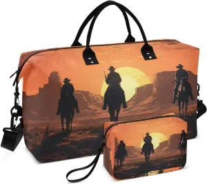 Cowboys Horseback Silhouetted Large Travel Duffel Bag, Sports Tote Gym Bag, Shoulder Weekender Overnight Bag for Women Men, Carry On Luggage with Toiletry Bags