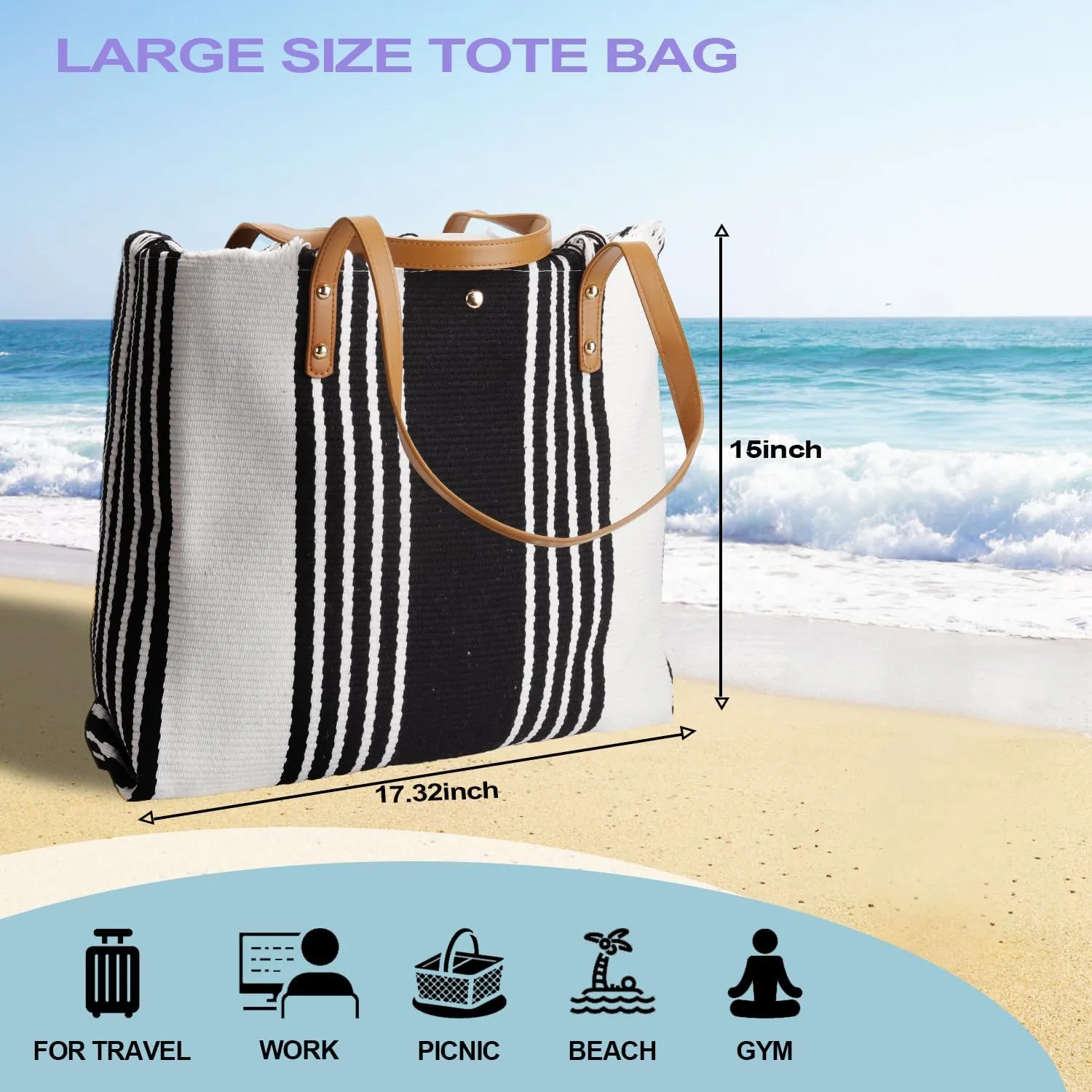 Crazy Music Beach Tote for Women, Large Beach Swim Pool Bag