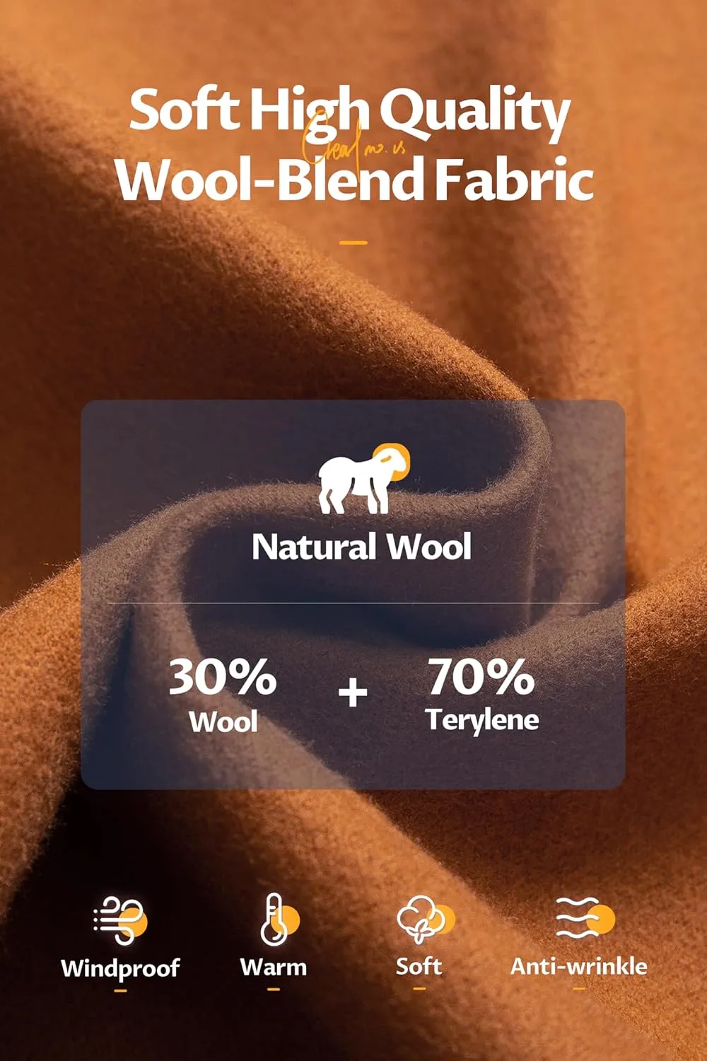 CREATMO US Men's Classic Pea Coat Wool Blend Trench Coat Windproof Business Overcoat With Detachable Hood