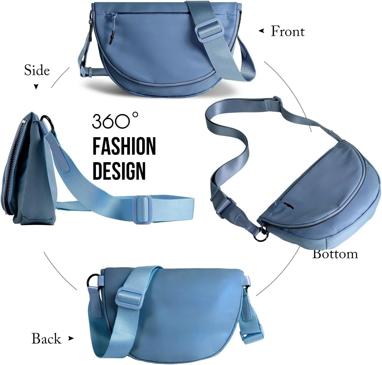 Crescent Bag for Women and Men, Fashion Medium Nylon Folding Crescent Moon Bag Single Shoulder Bag with Adjustable Strap