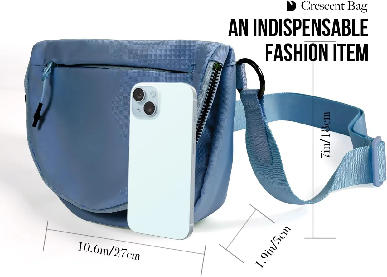Crescent Bag for Women and Men, Fashion Medium Nylon Folding Crescent Moon Bag Single Shoulder Bag with Adjustable Strap
