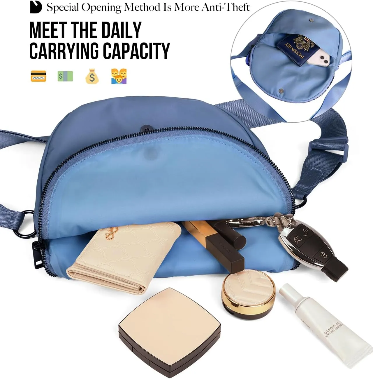Crescent Bag for Women and Men, Fashion Medium Nylon Folding Crescent Moon Bag Single Shoulder Bag with Adjustable Strap